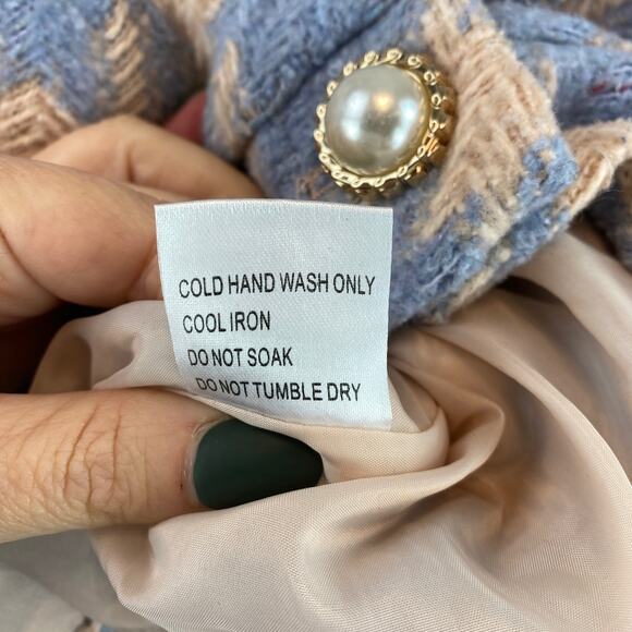 Princess Polly Blue Beige Houndstooth Biana Wool Crop Jacket Size X-Small/Small - Picture 9 of 12